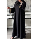 SAFAA CLOSED ABAYA WITH STONES AND GEMS - BLACK