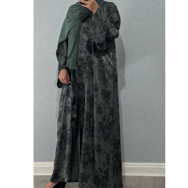 ANEESA FLOWER OPEN ABAYA GREEN