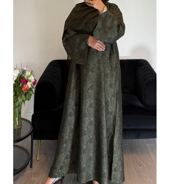 AZRA JACQUARD CLOSED PRINT ABAYA KHAKI