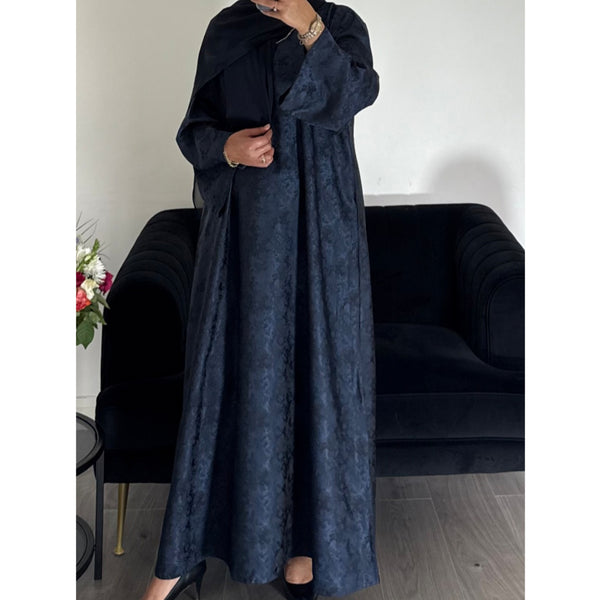 AZRA JACQUARD CLOSED PRINT ABAYA NAVY
