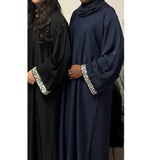 AIRAH CLOSED LACE ABAYA WITH POCKET NAVY BLUE