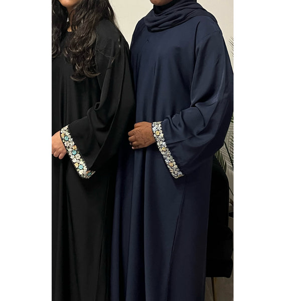 AIRAH CLOSED LACE ABAYA WITH POCKET NAVY BLUE