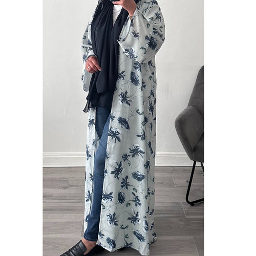 CHALKY GREY BLUE PRINTED ABAYA