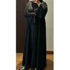SAMIA LACE OPEN ABAYA WITH BUTTONS - BLACK