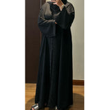 SAMIA LACE OPEN ABAYA WITH BUTTONS - BLACK