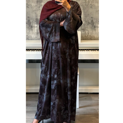 LIMITED EDITION 2 PIECE SET YUSRA 3.0 OPEN ABAYA WITH BUTTONS - PLUM