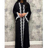 SIYAANA OPEN LACE ABAYA WITH BUTTONS WHITE