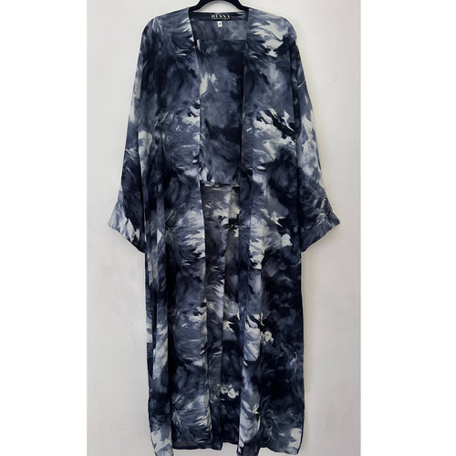 ABSTRACT PRINTED OPEN ABAYA BLUE