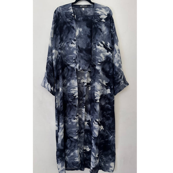 ABSTRACT PRINTED OPEN ABAYA BLUE