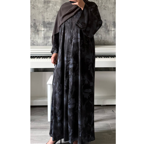 LIMITED EDITION 2 PIECE SET YUSRA 3.0 OPEN ABAYA WITH BUTTONS - GREY