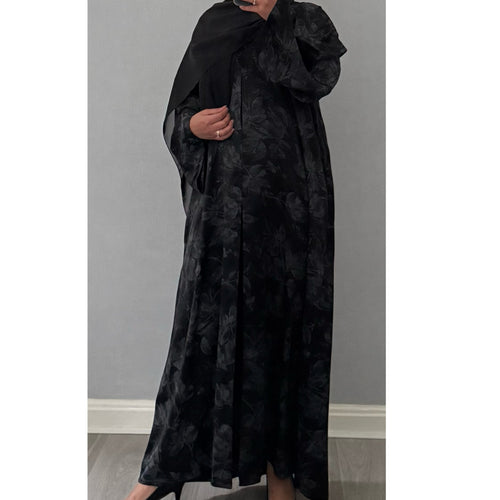 ANEESA FLOWER OPEN ABAYA BLACK