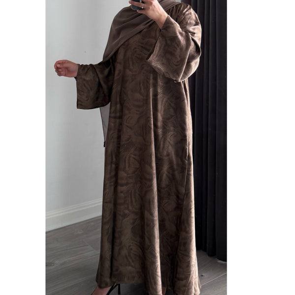 YARA 3.0 CLOSED ABAYA WITH POCKET - BEIGE/BROWN