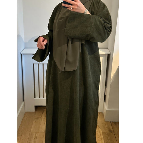 CORDUROY CLOSED 2 POCKET ABAYA KHAKI