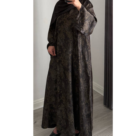 DEENA JACQUARD OPEN ABAYA WITH BUTTONS BLACK