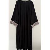 ANEEQA - black embellished closed abaya with pocket white mix