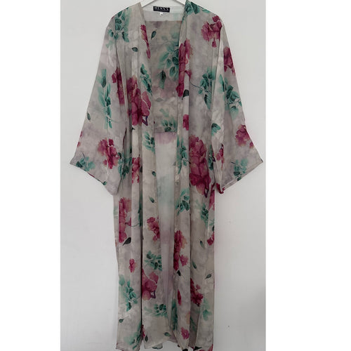 SUMMER PINK FLOWER PRINT OPEN ABAYA
