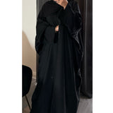 NOURAH BLACK EMBELLISHED FARASHA OPEN ABAYA WITH BUTTONS