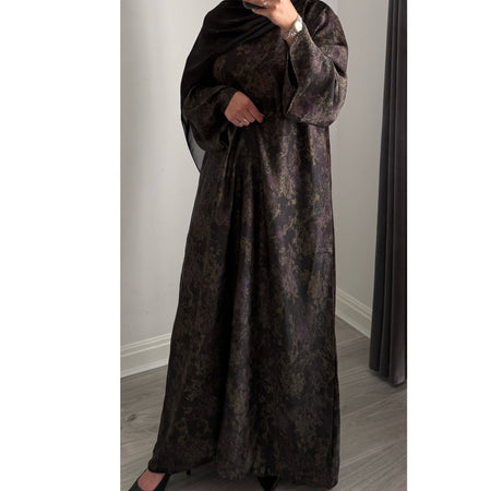 DEENA JACQUARD OPEN ABAYA WITH BUTTONS BLACK