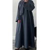 LINEN ABAYA DENIM BLUE WITH TWO POCKETS