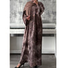 TIE DYE MARBLE OPEN ABAYA WITH BUTTONS - Brown
