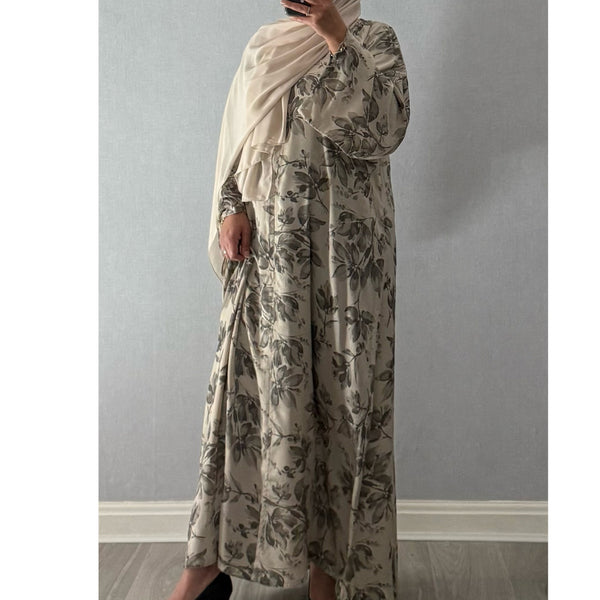 ANEESA FLOWER OPEN ABAYA STONE
