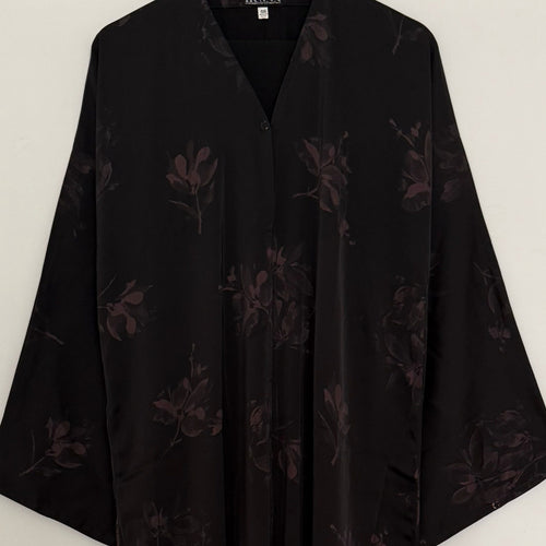 LIMITED EDITION FLOWER PRINTED OPEN ABAYA WITH BUTTONS - LILAC PRINT