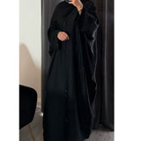 NOURAH BLACK EMBELLISHED FARASHA OPEN ABAYA WITH BUTTONS