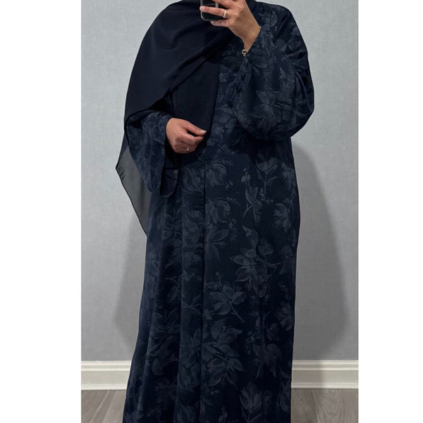 ANEESA FLOWER OPEN ABAYA NAVY