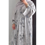 LIMITED EDITION HIBA OPEN ABAYA WITH BUTTONS - GREY