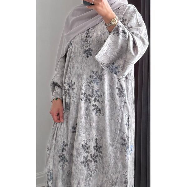 LIMITED EDITION HIBA OPEN ABAYA WITH BUTTONS - GREY