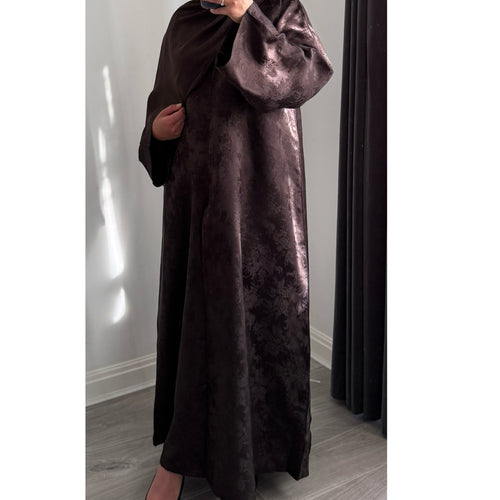 DEENA 2.0 JACQUARD OPEN ABAYA WITH BUTTONS BROWN
