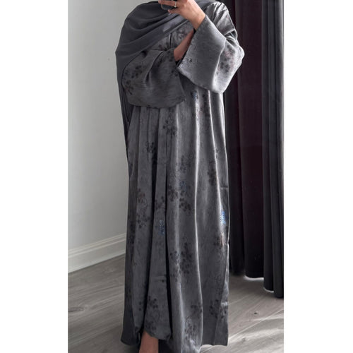 LIMITED EDITION HIBA OPEN ABAYA WITH BUTTONS - DARK GREY