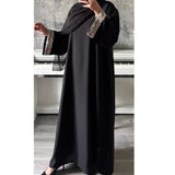 SAFAA CLOSED ABAYA WITH STONES AND GEMS - GREEN