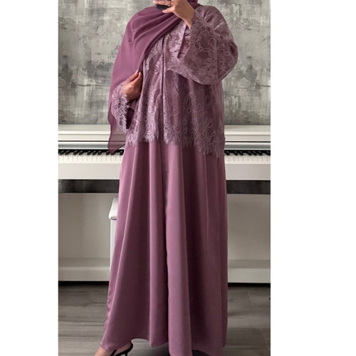 MARWA LACE ABAYA LILAC