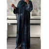 TIE DYE MARBLE OPEN ABAYA WITH BUTTONS - Teal blue
