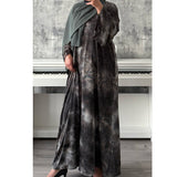 TIE DYE MARBLE OPEN ABAYA WITH BUTTONS - GREEN