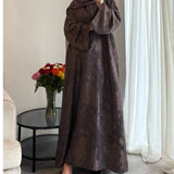 SAFINA - Jacquard printer closed abaya brown