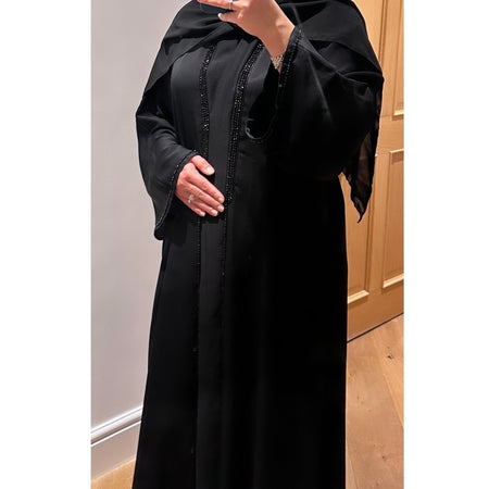 BLACK OPEN LINEN ABAYA