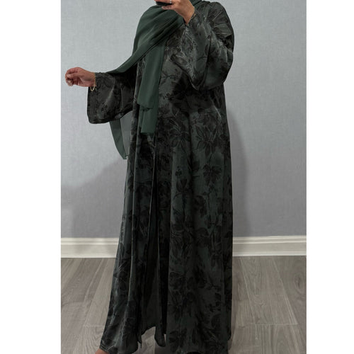 ANEESA FLOWER OPEN ABAYA GREEN