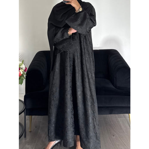 AZRA JACQUARD CLOSED PRINT ABAYA BLACK
