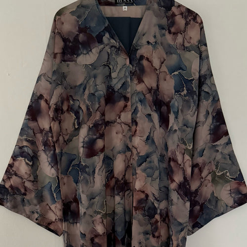 LIMITED EDITION YUSRA 4.0 OPEN ABAYA WITH BUTTONS - BLUE MIX