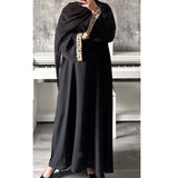 SAFAA CLOSED ABAYA WITH STONES AND GEMS - BLACK