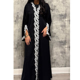 SIYAANA OPEN LACE ABAYA WITH BUTTONS WHITE