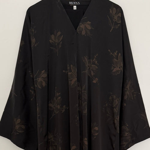 LIMITED EDITION FLOWER PRINTED OPEN ABAYA WITH BUTTONS - BROWN PRINT