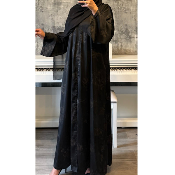 LIMITED EDITION FLOWER PRINTED OPEN ABAYA WITH BUTTONS - BROWN PRINT