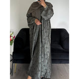 AZRA JACQUARD CLOSED PRINT ABAYA GREY