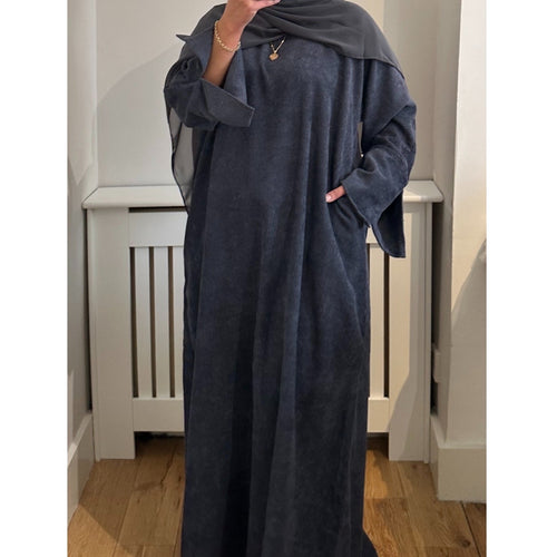 CORDUROY CLOSED 2 POCKET ABAYA DARK GREY/BLUE