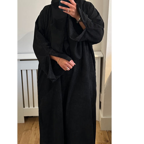 CORDUROY CLOSED 2 POCKET ABAYA BLACK