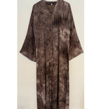 TIE DYE MARBLE OPEN ABAYA WITH BUTTONS - Brown