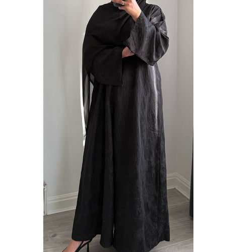 DEENA JACQUARD OPEN ABAYA WITH BUTTONS BLACK